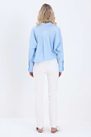 Beyaz-Pamuklu Duble Paça Dar Kesim Pantolon