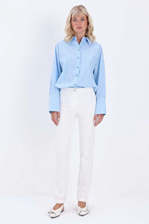 Beyaz-Pamuklu Duble Paça Dar Kesim Pantolon