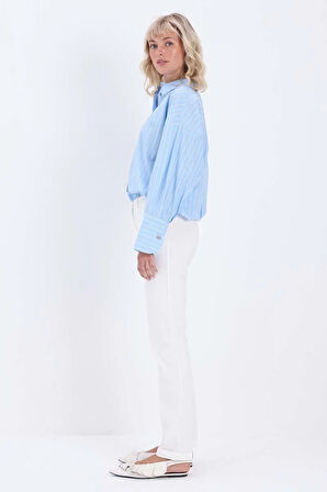 Beyaz-Pamuklu Duble Paça Dar Kesim Pantolon