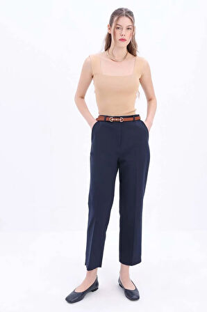 Lacivert-Pamuklu Rahat Kalıp Kumaş Pantolon