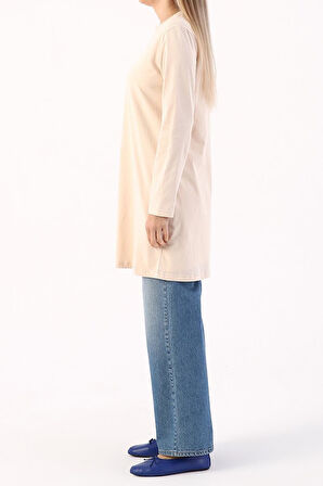 Bej-Basic Pamuklu Süprem Sweat Tunik