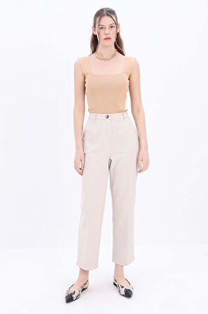 Açık Bej-Pamuklu Büyük Beden Kumaş Pantolon