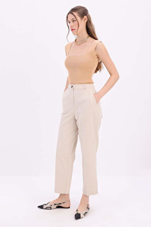 Açık Bej-Pamuklu Büyük Beden Kumaş Pantolon