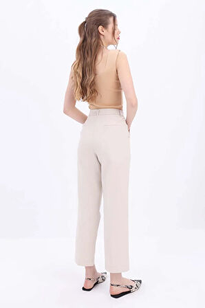 Açık Bej-Pamuklu Büyük Beden Kumaş Pantolon