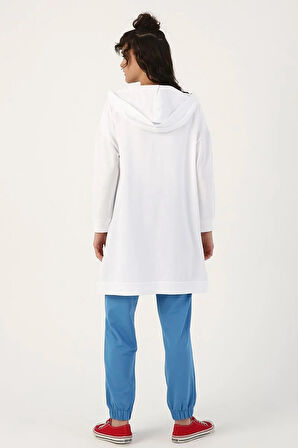 Beyaz-Fermuarlı Sweat Hırka