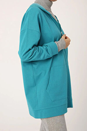 Mint-Fermuarlı Sweat Hırka