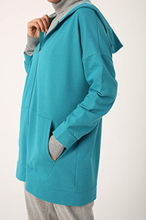 Mint-Fermuarlı Sweat Hırka
