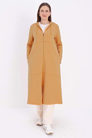 Açık Sarı-Kapüşonlu Fermuarlı Hırka