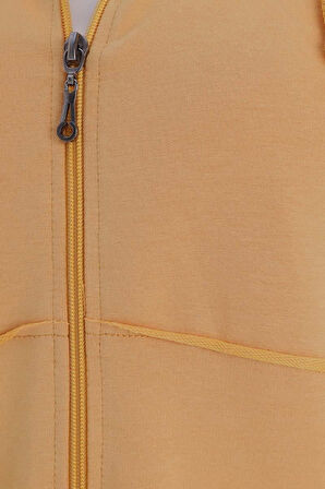 Açık Sarı-Kapüşonlu Fermuarlı Hırka