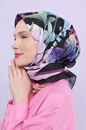 Siyah-Pembe-Desenli Pamuk Lucia Eşarp