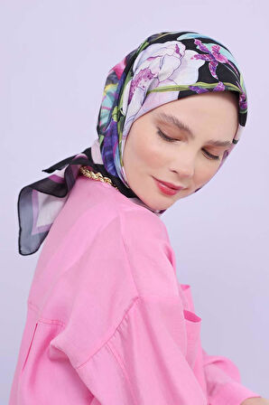 Siyah-Pembe-Desenli Pamuk Lucia Eşarp