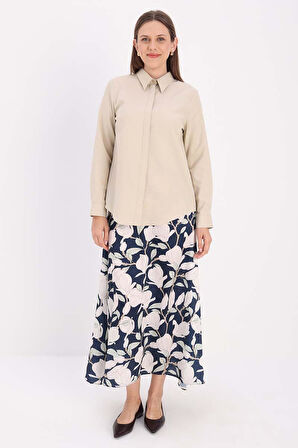 Bej-Pamuklu Gizli Patlı Gömlek