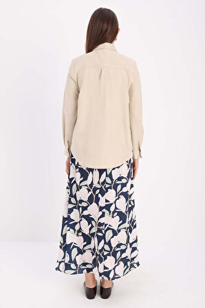 Bej-Pamuklu Gizli Patlı Gömlek