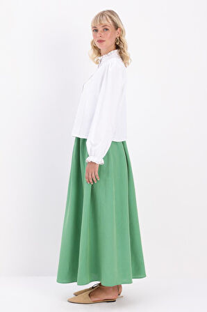 Yeşil-Keten Kloş Etek