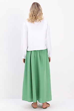 Yeşil-Keten Kloş Etek