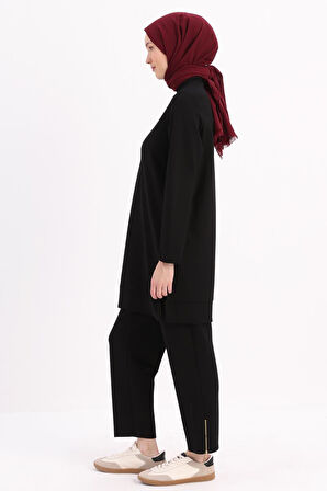 Siyah-Kolu Fermuarlı Tunik