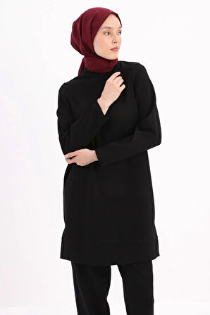 Siyah-Kolu Fermuarlı Tunik