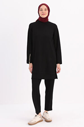 Siyah-Kolu Fermuarlı Tunik