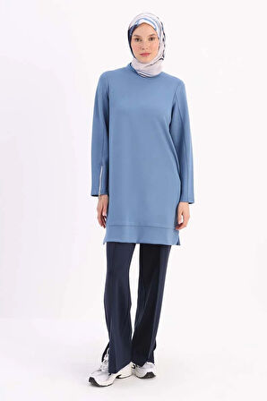 Mavi-Kolu Fermuarlı Tunik