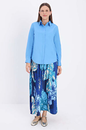 Turkuaz-Pamuklu Gizli Patlı Gömlek