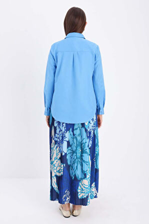 Turkuaz-Pamuklu Gizli Patlı Gömlek