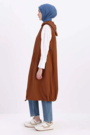 Kiremit-Kapüşonlu Çıtçıtlı Yelek