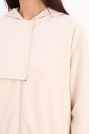 Açık Bej-Taş Detaylı Kapüşonlu Hırka