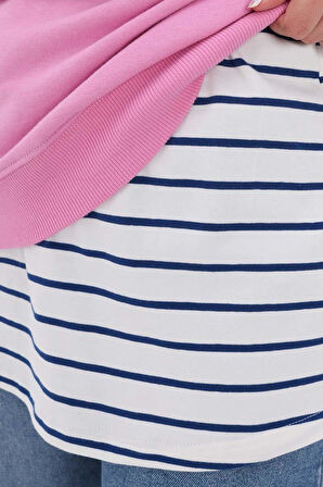 Ekru-Lacivert-Pamuklu Penye Kısa İçlik Etek