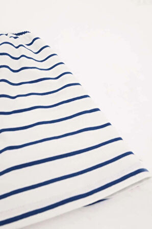 Ekru-Lacivert-Pamuklu Penye Kısa İçlik Etek