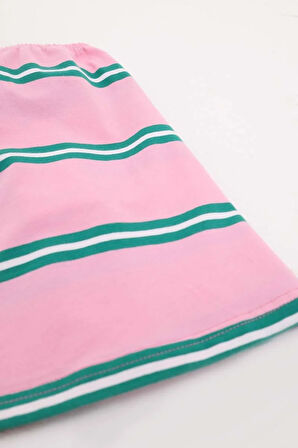 Pembe-Yeşil-Pamuklu Penye Kısa İçlik Etek