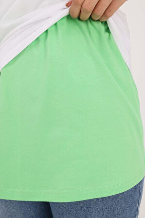 Neon Yeşil-Pamuklu Penye Kısa İçlik Etek