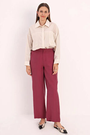 Vişne-Cepli Boru Paça Pantolon