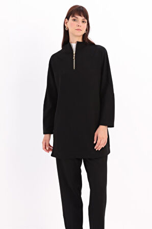 Siyah-Dik Yakalı Robalı Tunik