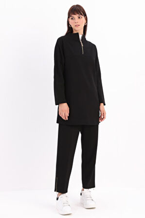 Siyah-Dik Yakalı Robalı Tunik