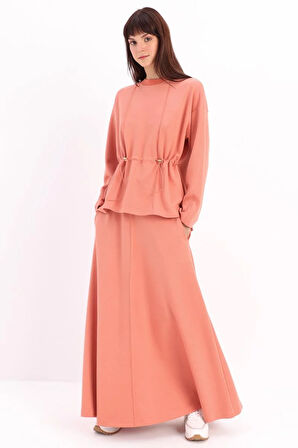 Somon-Beli Büzgülü Örme Etekli Takım