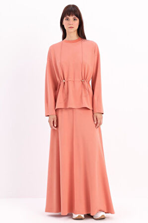 Somon-Beli Büzgülü Örme Etekli Takım