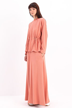 Somon-Beli Büzgülü Örme Etekli Takım