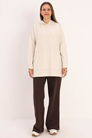 Taş-Kapüşonlu Kanguru Cepli Sweatshirt