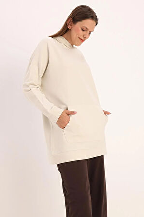 Taş-Kapüşonlu Kanguru Cepli Sweatshirt