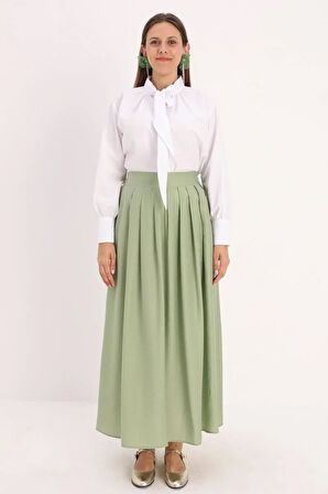 Açık Yeşil-Pileli Kloş Etek