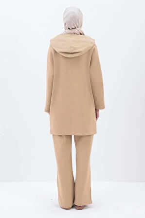 Bej-Garnili Kanguru Cepli Eşofman Takımı