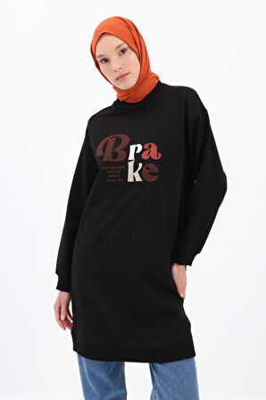 Siyah-APLİKE NAKIŞLI SWEAT TUNİK