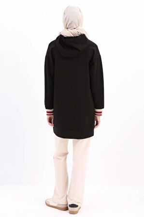 Siyah-NAKIŞLI MANŞETİ RİBANALI SWEAT TUNİK