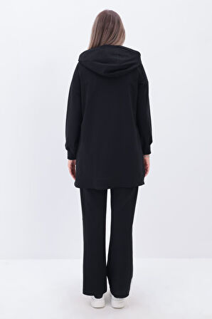 Siyah-Yandan Fermuarlı Cepli Eşofman Takımı