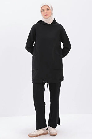 Siyah-Kulplu Kapüşonlu Sweat Tunik