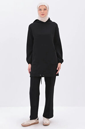 Siyah-Kulplu Kapüşonlu Sweat Tunik