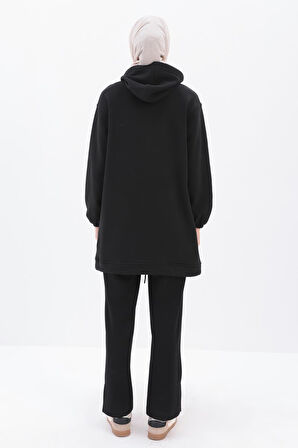Siyah-Kulplu Kapüşonlu Sweat Tunik