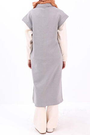 Gri-DİK YAKALI YIRTMAÇLI GİY ÇIK