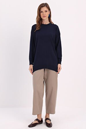 Lacivert-MANŞETİ DUBLE KATLAMALI TUNİK