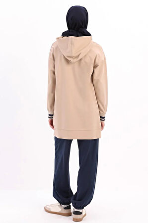 Bej-NAKIŞLI MANŞETİ RİBANALI SWEAT TUNİK